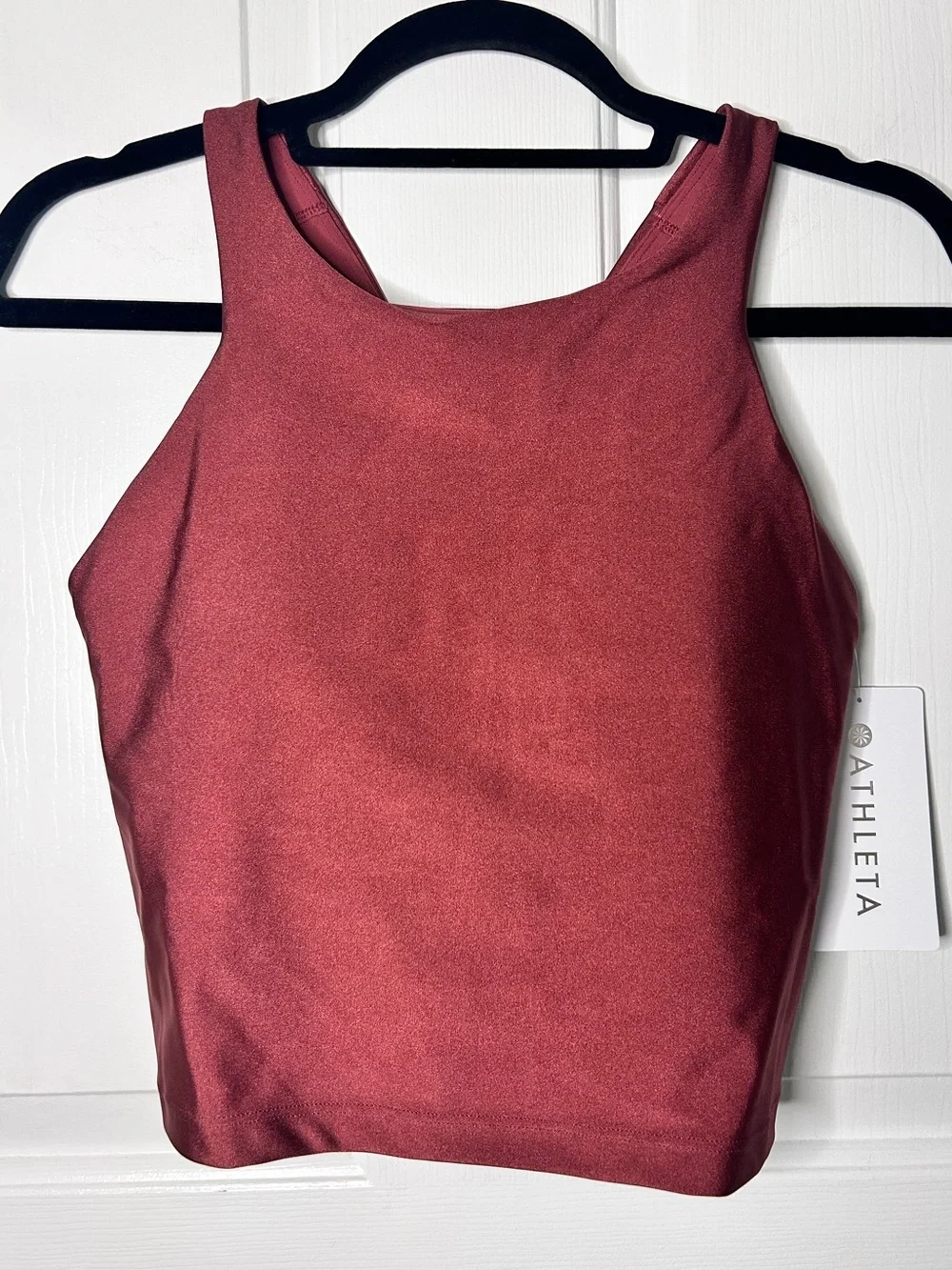 NWT ATHLETA Purpose Crop Sports Bra D-DD- Red Rock Matte Sheen/ Size Small